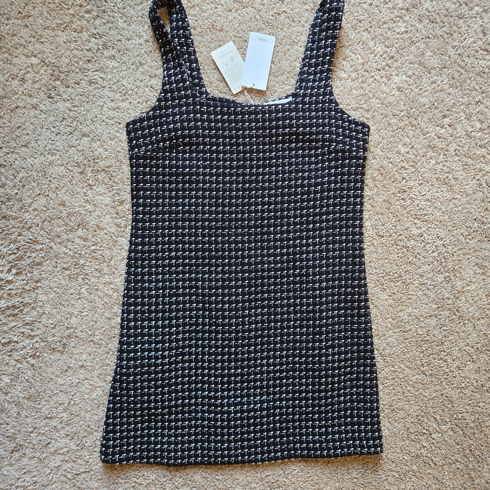 Mango Black and White Textured Dress